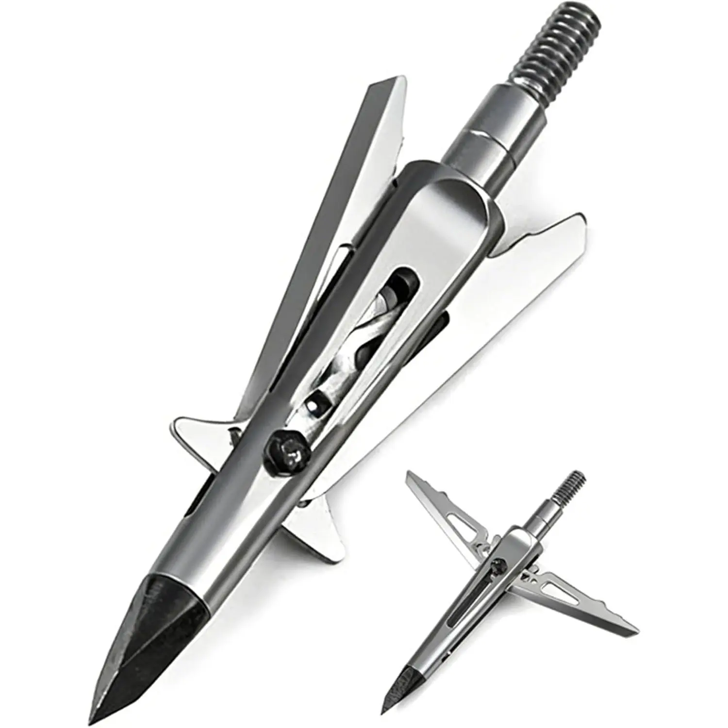 <JianZD> 6-Pack 100 Grain Archery Broadheads, 2-Blade 420 Stainless Steel Chisel Tip Hunting Arrowheads with Deploying Design