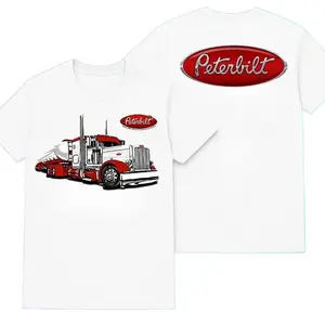 🚛🔥Peterbilt Hauling Truck 2-Sided Graphic Tee🚛| Vintage Trucker Shirt, Red Emblem Front & Back Print T-Shirt, Tanker Rig Graphic Tee, 100% Cotton Unisex Summer Streetwear Top, Classic Truck Driver Apparel, Gift for Trucking Enthusiasts