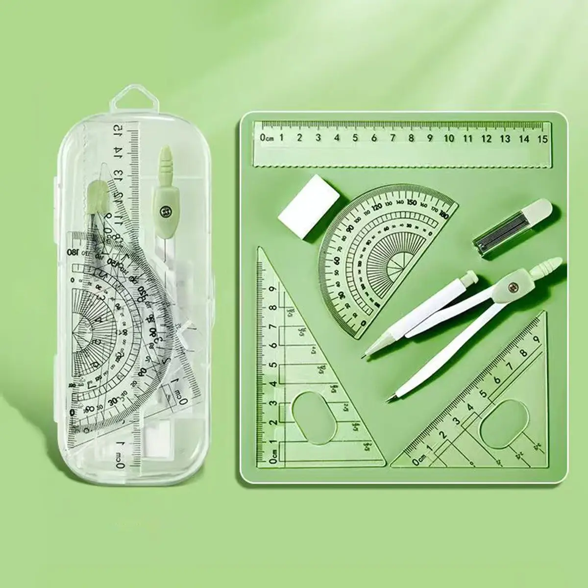 8-Piece Student Geometry Set, Transparent Ruler, Triangle Board, Protractor, Exam Drawing Tools, Measuring Marking Tool, Multifunctional Stationery Kit