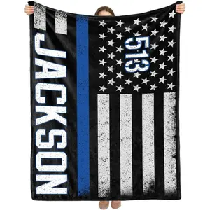 Personalized Police Officer Blanket, American Flag Police Blankets for Men, Thin Blue Line Blanket, Police Gifts for Police Officer