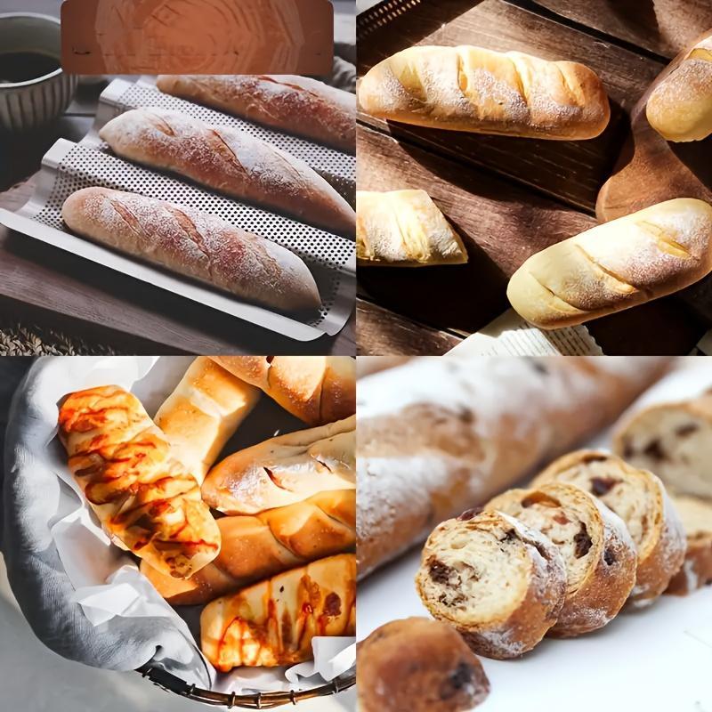 Baguette Pan, French Bread Pan, Non-stick 3-slot Perforated Italian Bread Pan Mold Long French Bread Pan, Perfect for Thanksgiving & Everyday Baking, Golden