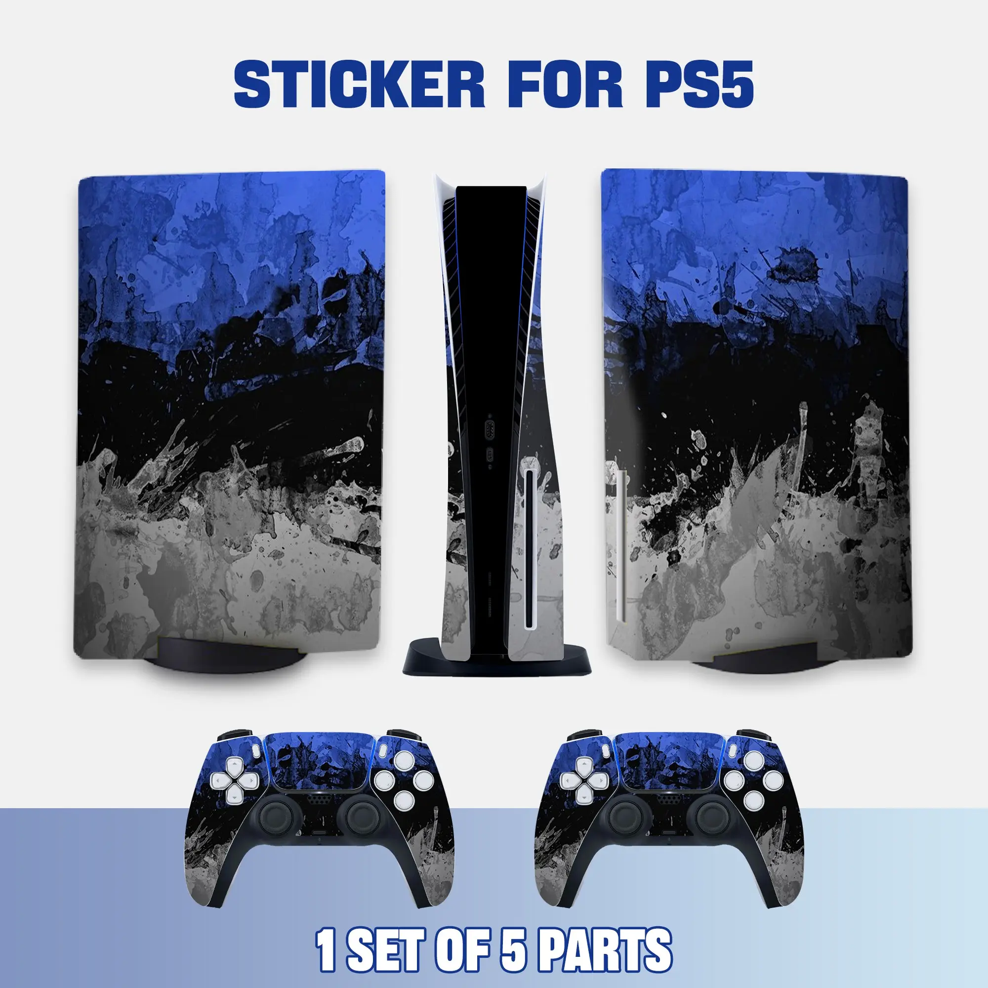 Ps5 Drive Edition Blue Gradient Splatter Decal Sticker, Decorative, Removable Without Residue, Full Coverage Scratch-Proof Protection Film, Cool Style