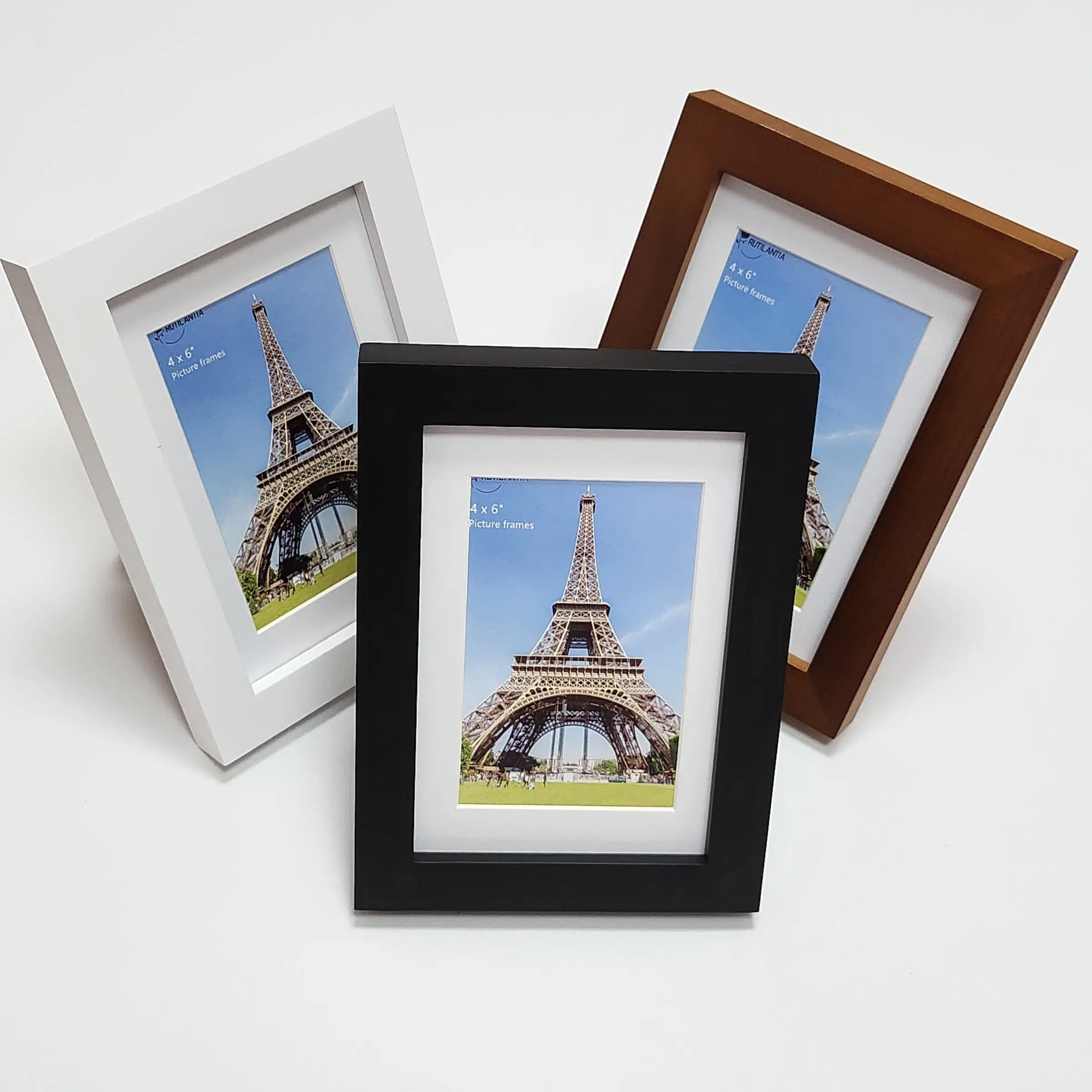3 Pack 4x6 Inch Wooden Picture Frames, Black & Brown Photo Frames Set, Wall Mount & Tabletop Display Photo Frames, Minimalist Frame for Home Decor, Wedding Family Photos