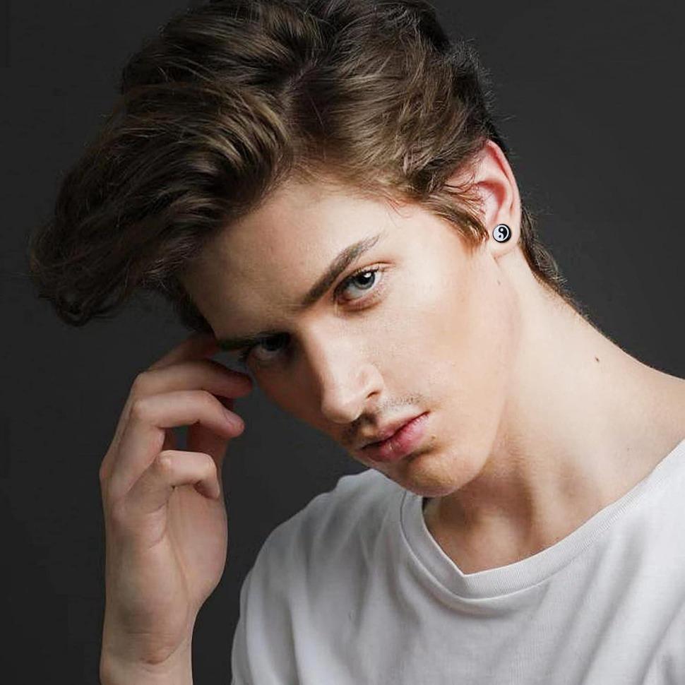 FINREZIO 16 Pairs 316L Stainless Steel Fake Gauges Earrings for Men Women Barbell Stud Earrings Mixed Color Cheater Fake Ear Plugs Faux Gauges Earrings Ear Tunnel Daily