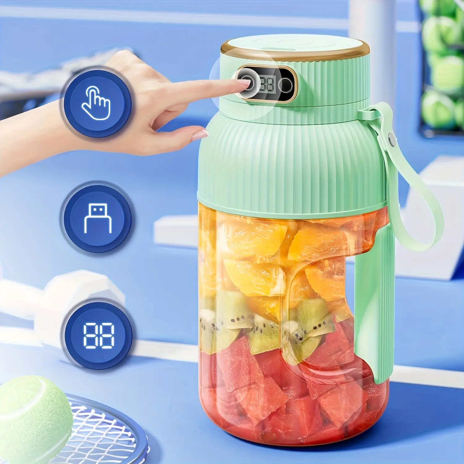 Portable Juicer Blender Cup, Upgraded 10-Blade Large Capacity Rechargeable Fruit Juice Maker, High Performance Motor, Lightweight Compact Blender for Fruits, Vegetables & Milkshakes, Ideal for Travel, Sports & Outdoor Use