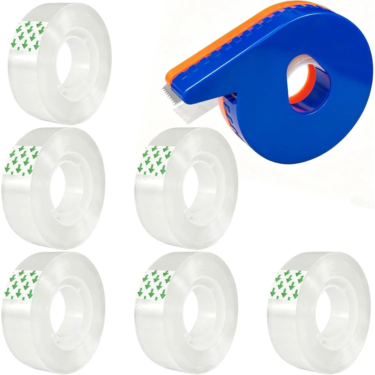 6 Transparent Tape Refills Rolls 3/4-Inch x 2000 Inches with Tape Dispenser | Clear Tape Refill with Handheld Tape Dispenser for  Wrapping, , School Office Use