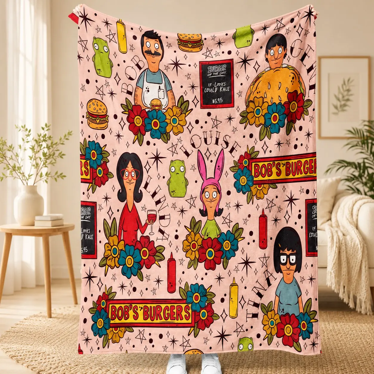 Bob’s Burgers Family Flannel Throw Blanket, Soft Cozy Warm Fleece Blanket, Cartoon Pattern for Couch Sofa Bed, Halloween Gift