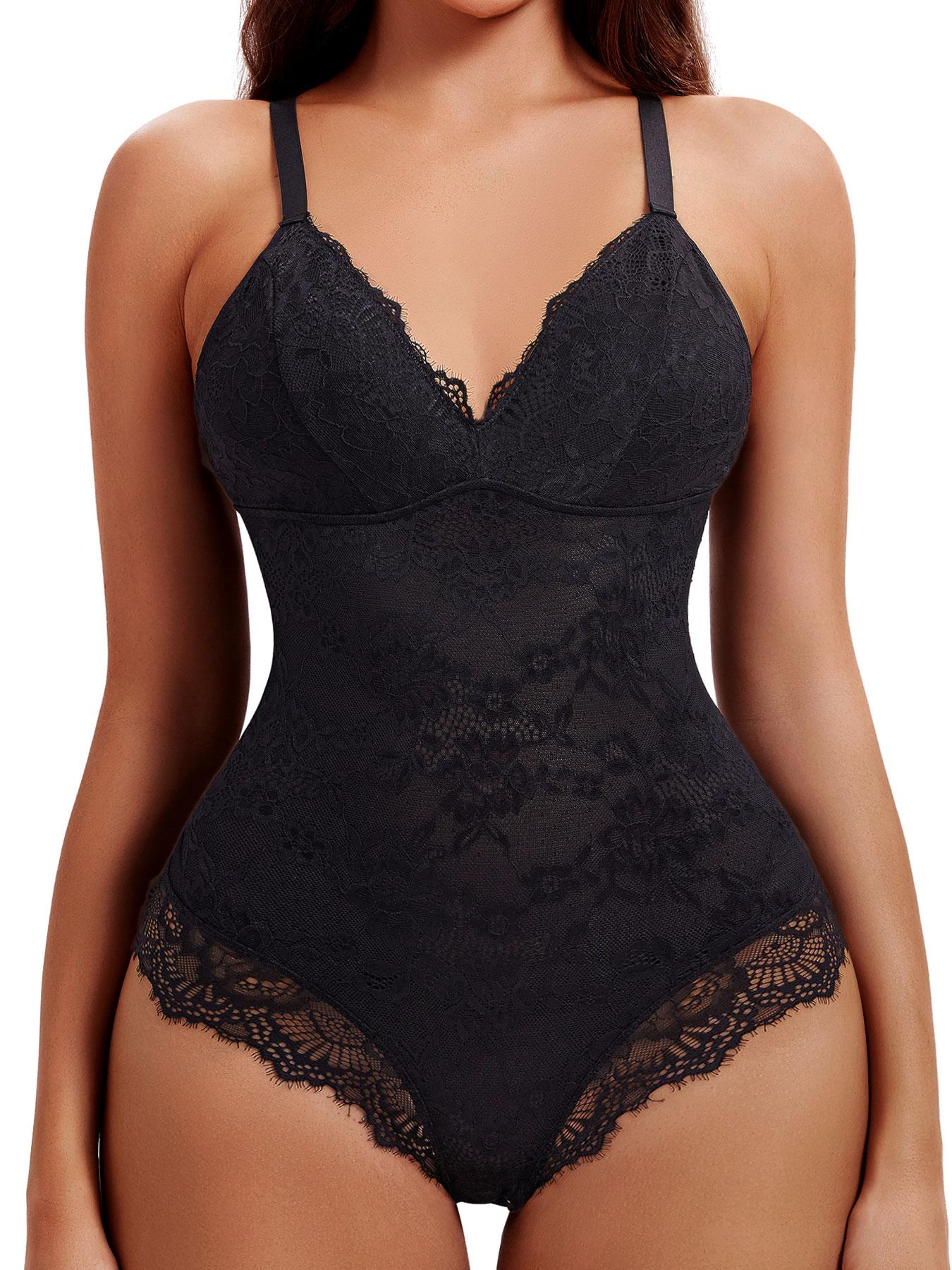 Women's Contrast Lace Sheer Shapewear Bodysuit, Backless Shapewear Waistband Shaping Bodysuit, High Stretch Shaper, Tummy Control Butt Lifter, Seamless Shaper