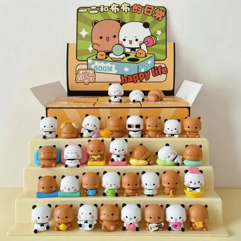 New Genuine Panda Yier And Bubu Doll Happy Life Series V2 Blind Box Mini Bubu Dudu Anime Action Figure Mystery Box  Toys Gifts
