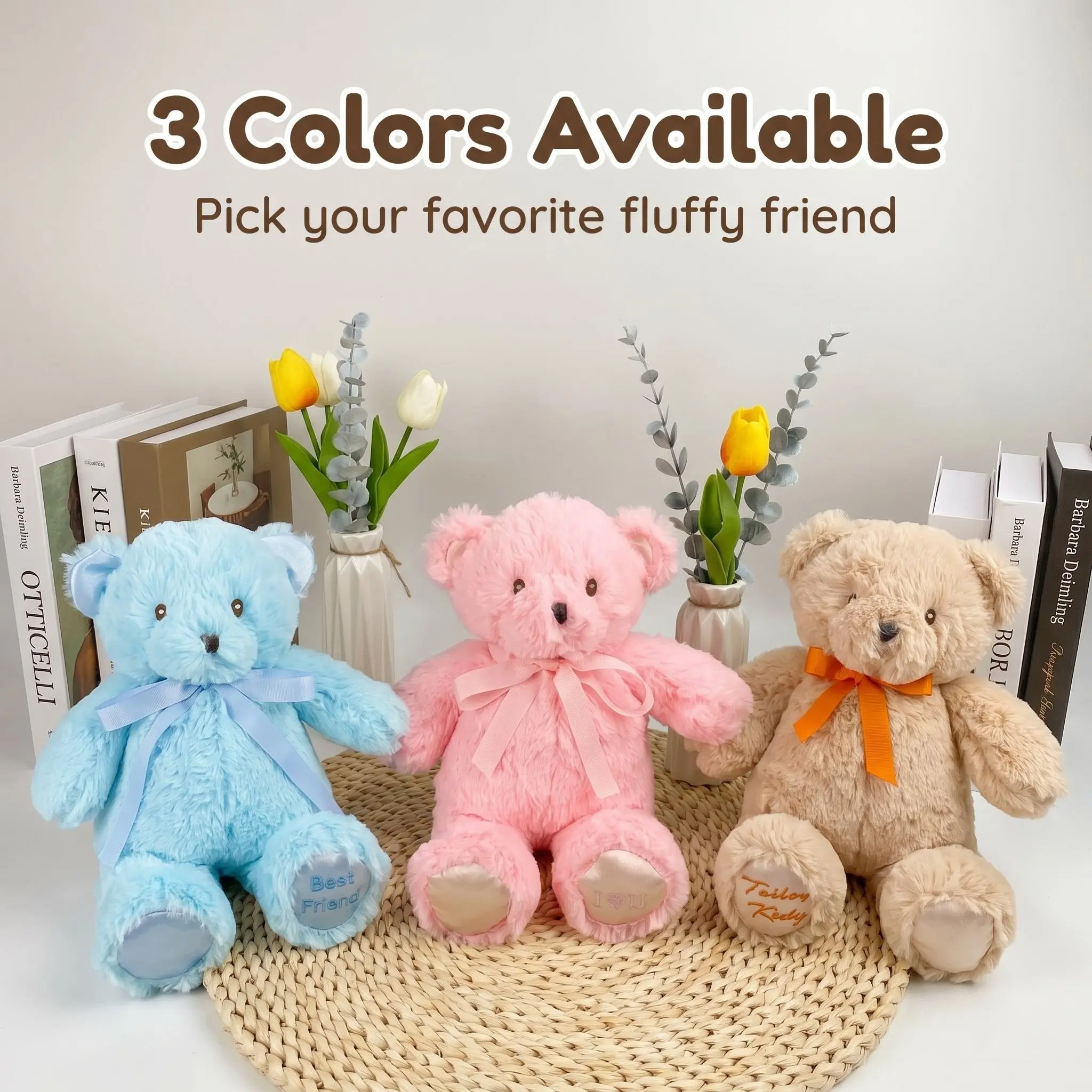 Plush Graduation Bow Tie Teddy Bear, Cute Animal Design, 3 Colors Light Blue, Embroidered Foot Plush Toy, Graduation Bear Gifts, Kids Graduation Home Decor Gift