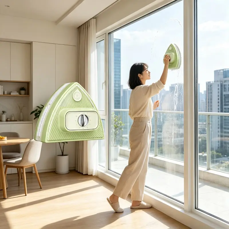 Triangle‑Shaped Double‑Sided Magnetic Window Cleaner, Multi‑Level Magnet For Double & Triple‑Pane Glass, Water‑Dispensing Washing, Indoor Operation For Exterior Window, Cleaning Supply For Home High‑Rise Residents