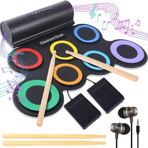 Portable  Drum Set 7-Pads: Roll-Up Electric Drum Kit for Beginners & Hobbyists-MIDI Drum Pad with Headphones, Speakers & Pedals-10H Playtime- Practice Tool for  & Travel