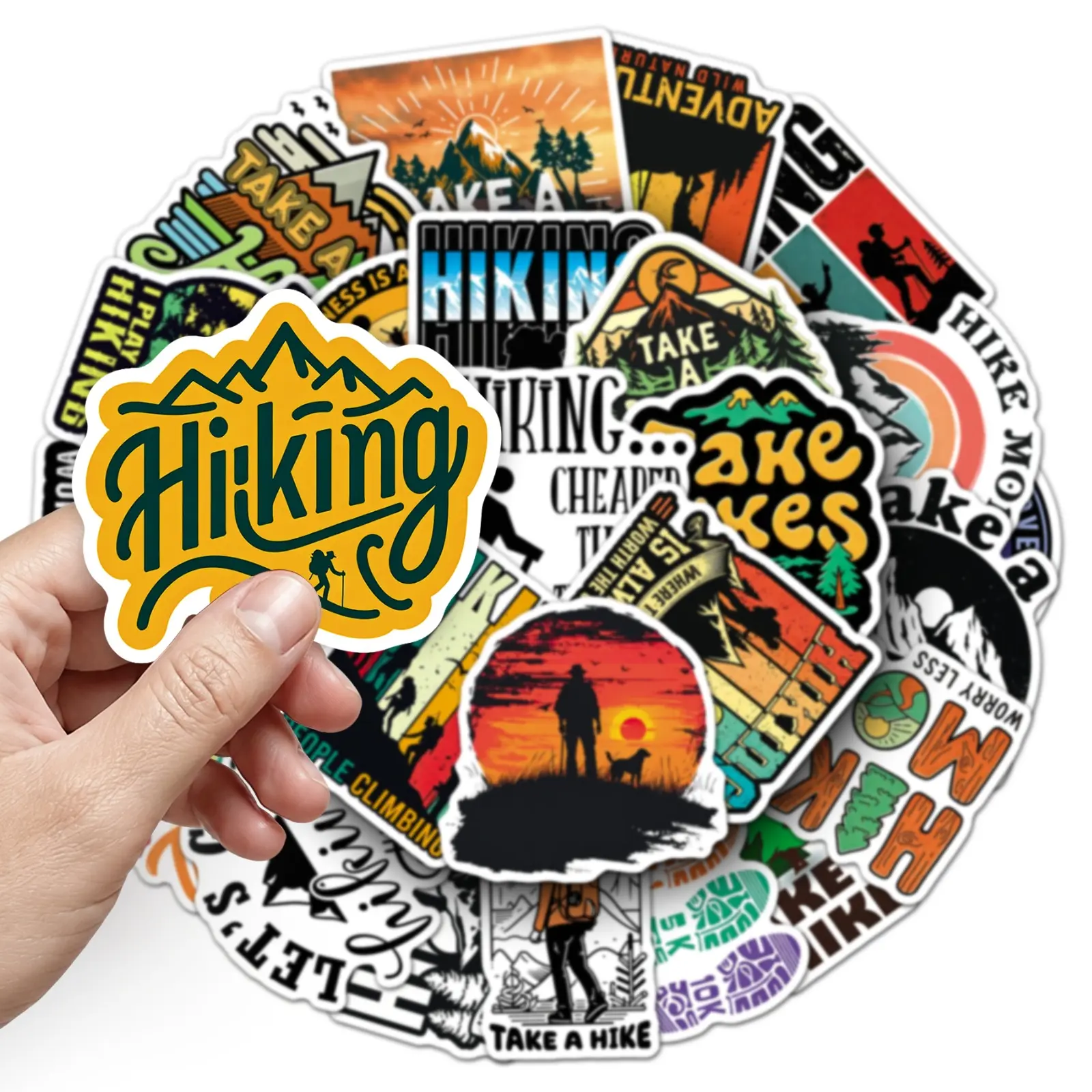 50 Waterproof Vinyl Hiking Theme Decorative Stickers - Peel-and-Stick Outdoor Sports Stickers for Helmets, Computers, Stationery
