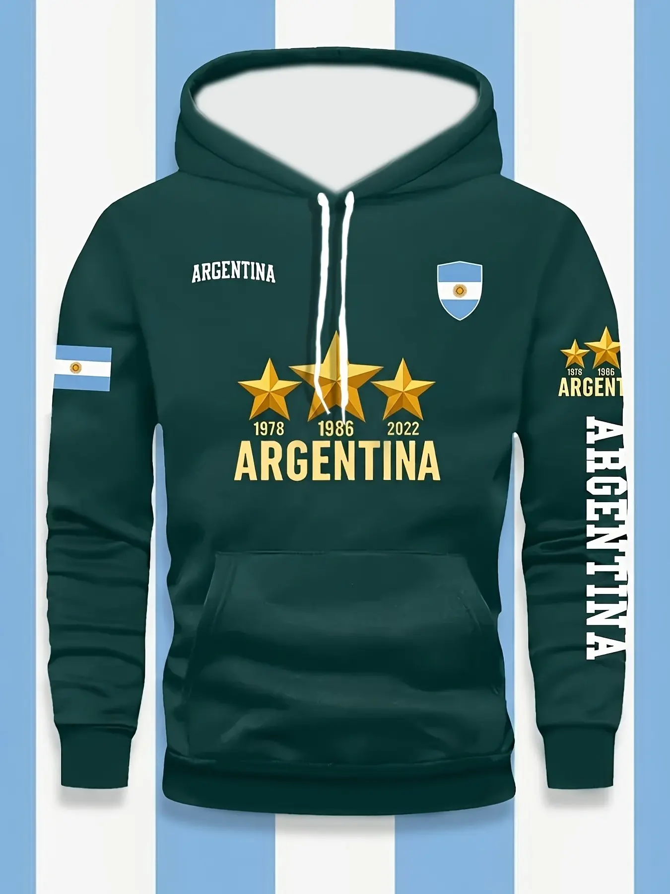 Large Size Argentina Flag Badge Sweatshirt, Comfortable Knit Long Sleeve Hoodie, Casual Asymmetrical Design, Fall & Winter Wear