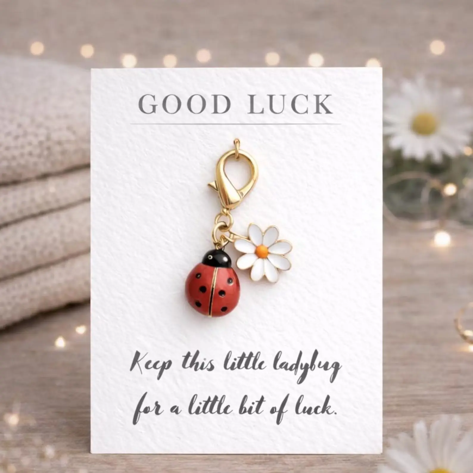 5pcs Ladybug Keychain Gift, Good Luck Pendant with Card, Cute Gift for Mom, Girlfriend, Lucky Charm, Cute Keychain Accessory
