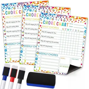 3 count Chore Chart for  Multiple   Dry Erase Chores Charts with Markers and Blackboard Erasers for Fridge Family  Task Board (Confetti,Colorful)