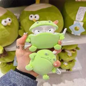 3D Flocked Frog Silicone Case for AirPods, Cute Plush Touch Protective Cover with Carabiner, Shockproof Earbud Shell Compatible with AirPods 1/2/3/4/Pro/Pro 2/Pro 3 (Case Only)