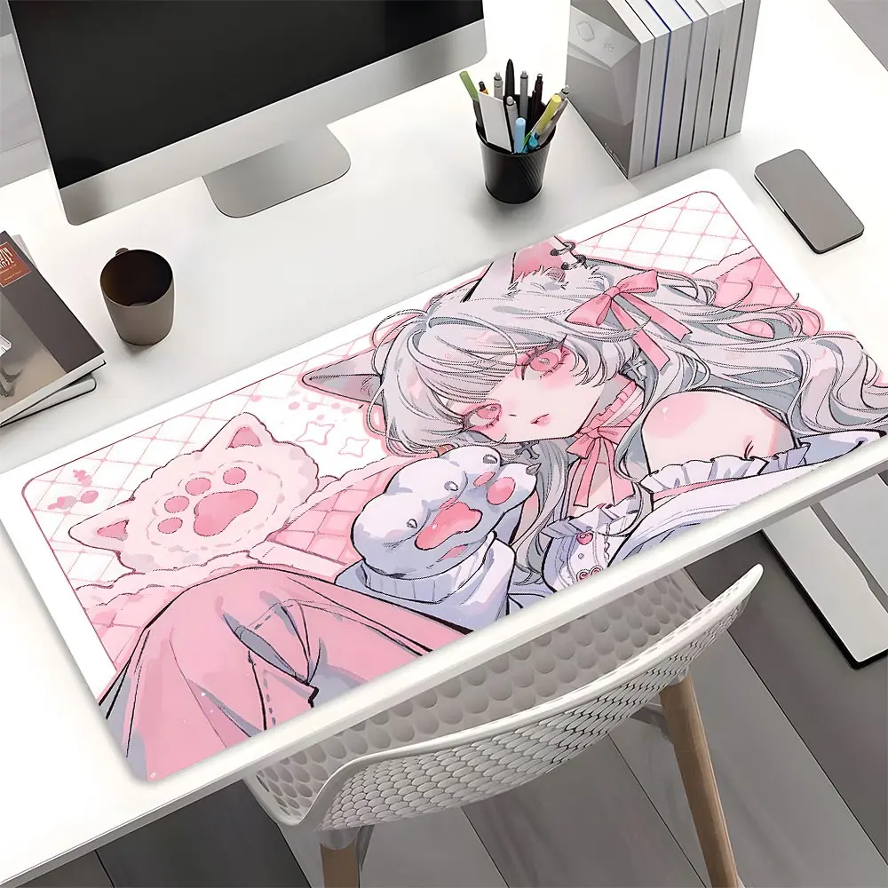 Kawaii Anime Girl Pattern Large Game Mouse Pad,Aesthetic Desktop Decoration Protection Pad,Rubber Pad Non-slip Lock Edge Work Pad,multi-size mouse pad suitable for laptop,desktop computer games, work,family, good gift for boys,girls,kids