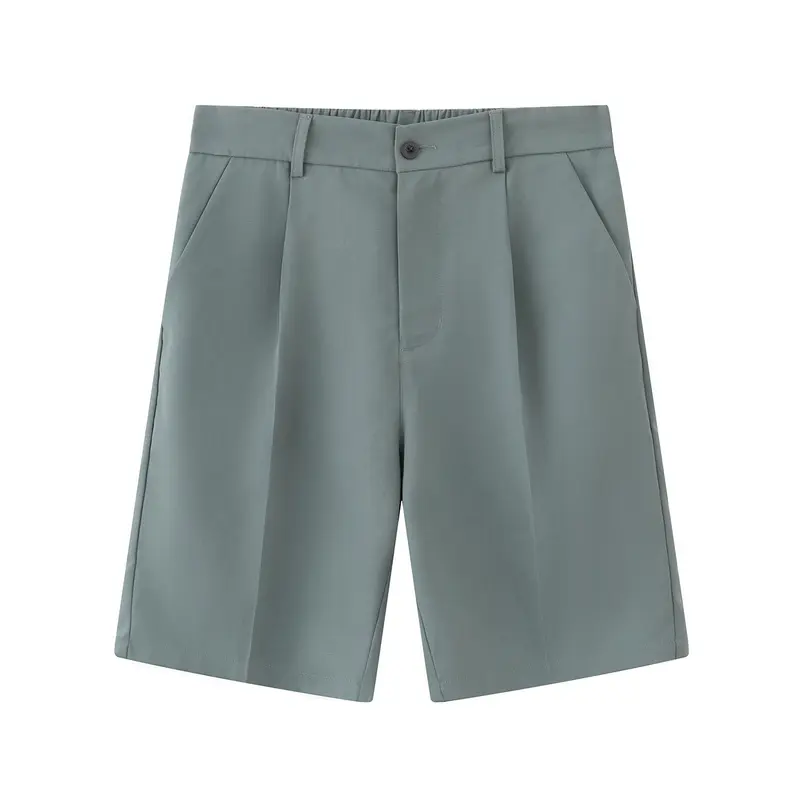 Men's solid color tailored 5-inch suit shorts for summer, minimalist business style, smooth, breathable and wrinkle-resistant, casual and comfortable, perfect for daily commuting and light business wear. # Summervibes