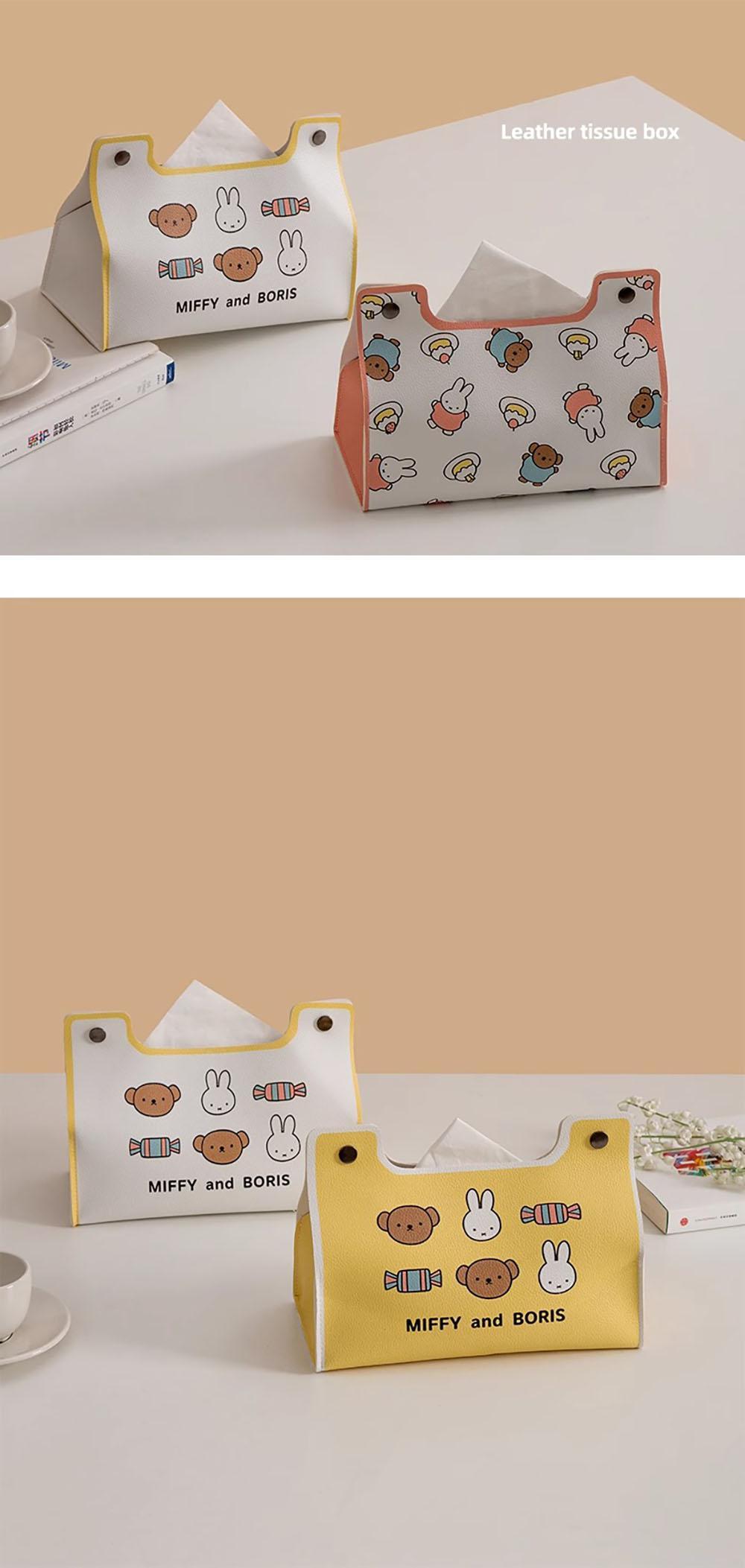 Kawaii Miffy New Cute Tissue Box Cartoon Rabbit Printing Pu Waterproof Simple Style Household Desktop Storage Bag Girl Gift