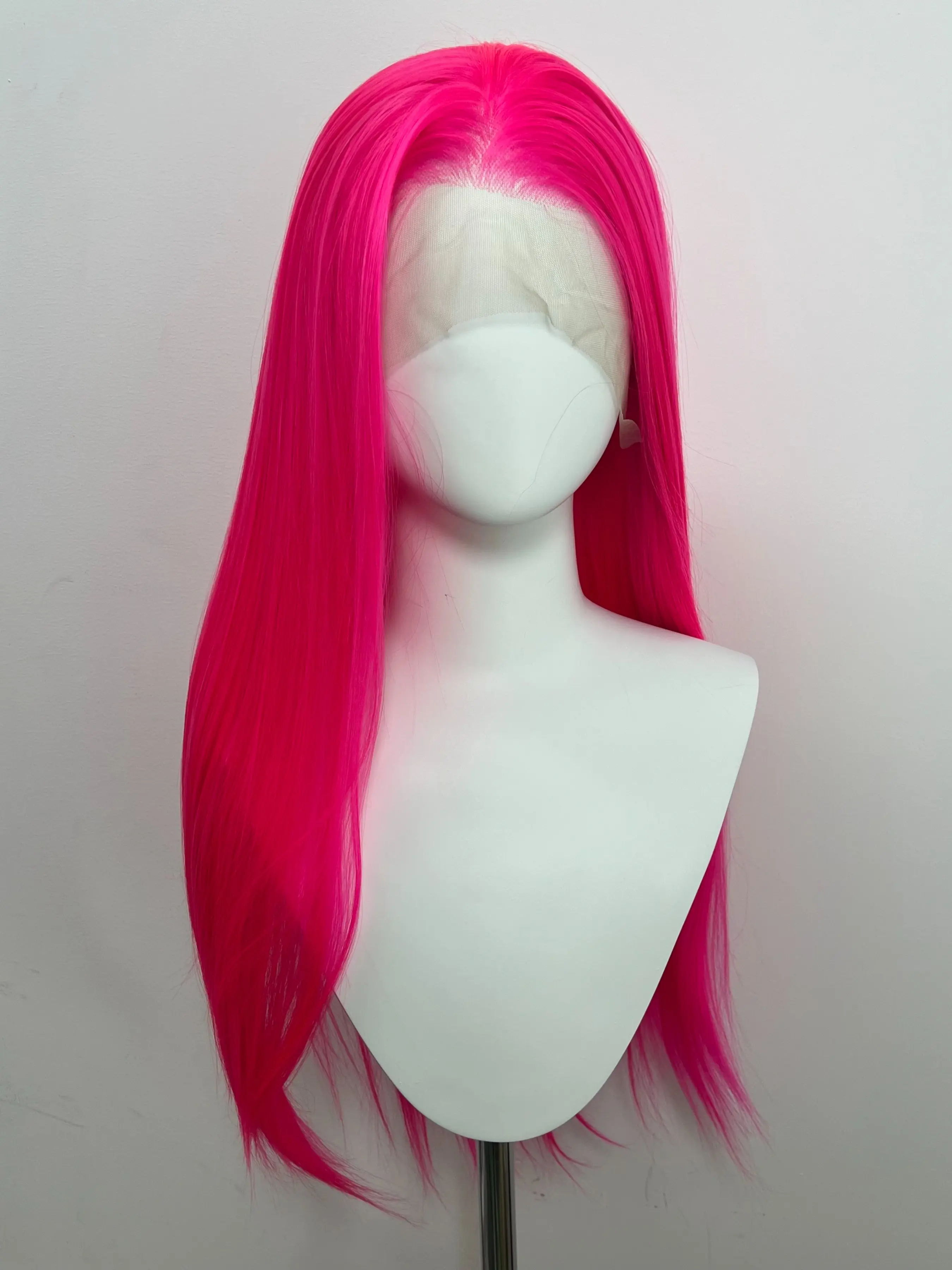 Fluorescent Pink Long Straight Wig Cap, Heat-Resistant Hair Fibers, 13x4 HD LaceFront Wig, Natural Parting, Suitable for All Occasions