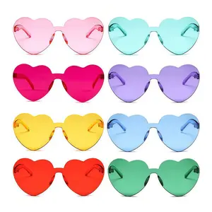 8 Pcs Heart-Shaped Glasses Set, Women's Fashion Frameless Colorful Party Glasses, Neon Colors, Retro Costume Glasses, Christmas Gift
