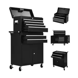 Heavy-Duty 8-Drawer Rolling Tool Chest - Lockable Metal Toolbox Organizer - Detachable Top Cabinet, Sliding Drawers, Adjustable Shelf - Storage Solution for Garage, Workshop, Warehouse