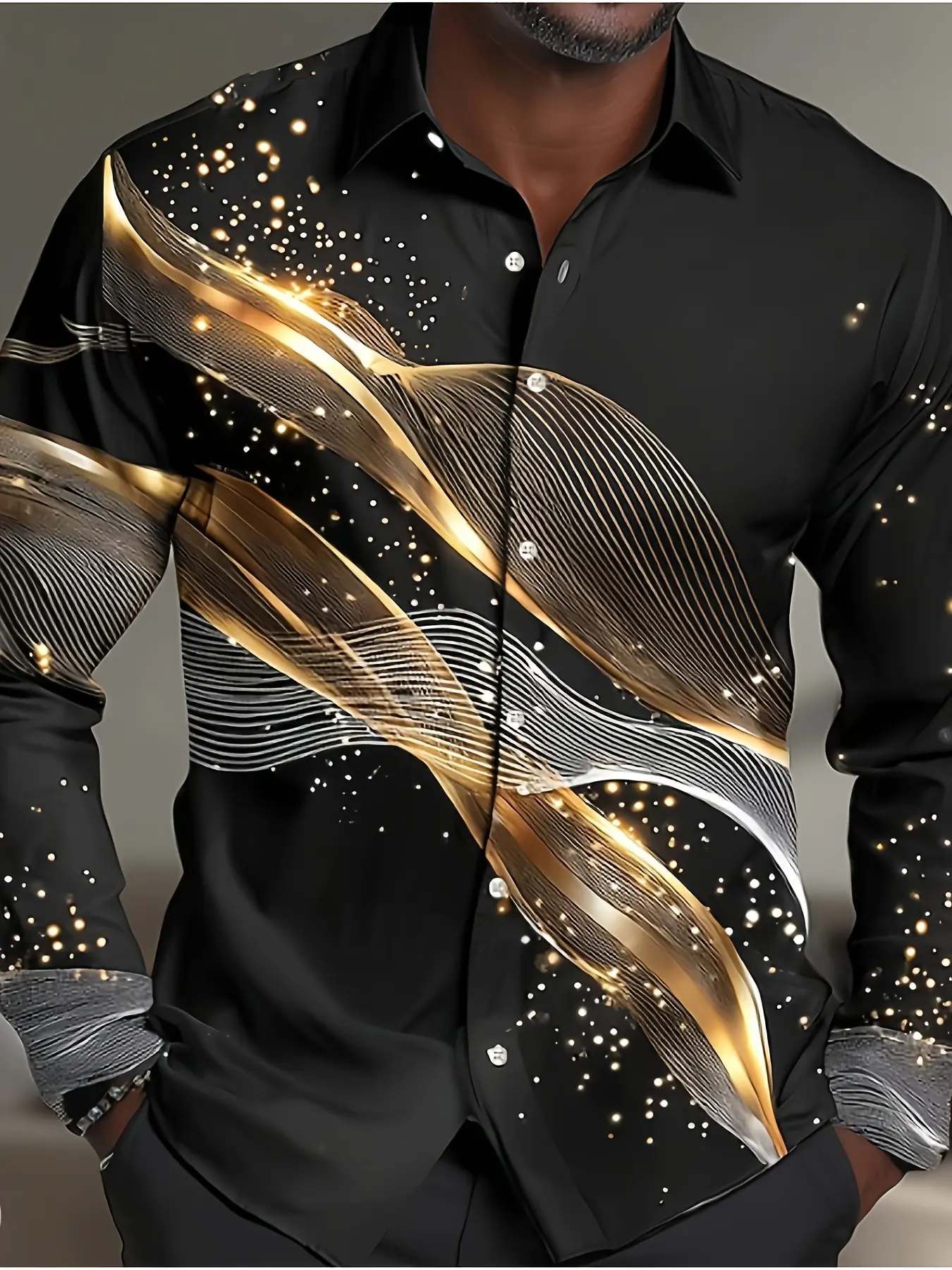 Men's Graphic Long Sleeve Shirt, Fashion Trendy Slim Fit Top, Casual Spring & Fall Clothing, Stylish Printed Upper Garment