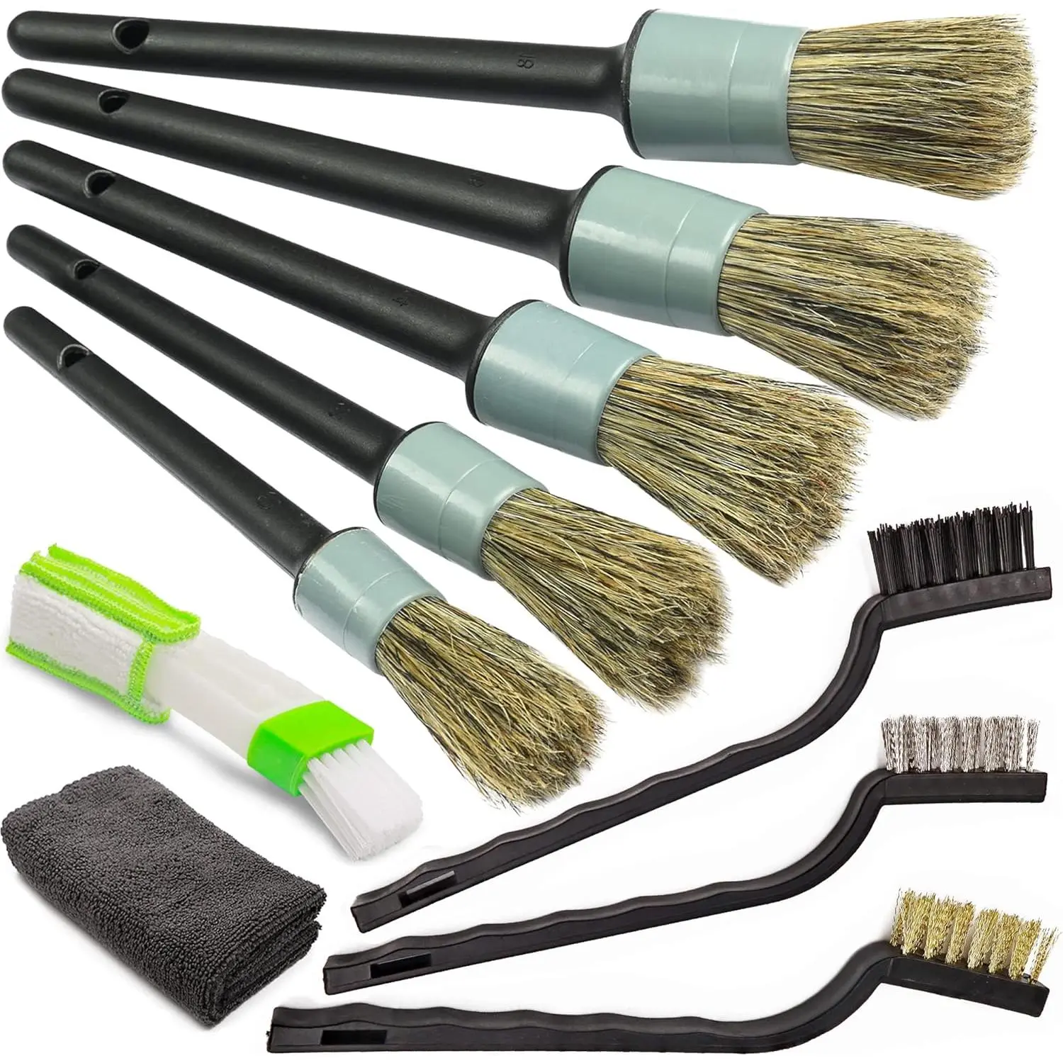 Detailing Brush Kit, 10 count  for Interior | Detail Brushes, Wire Brush & Microfiber Towel for Engine Bay & Auto Interior Cleaning, Vents, Emblems & Trim