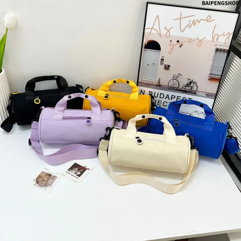Cylinder Sports Bag, Trendy Large Capacity Crossbody Shoulder Bag, Portable Storage Pouch For Clothes Shoes, Ideal For Dance Training Fitness Workout, Available In Small Medium Large Sizes