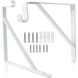 Closet Rod Bracket Heavy Duty Shelf Bracket with Rod Holder 10.9X 10.2 inch White Wall Mounted Closet Rod Support Clothes Hanger Pole Support Hooks 2 Pack