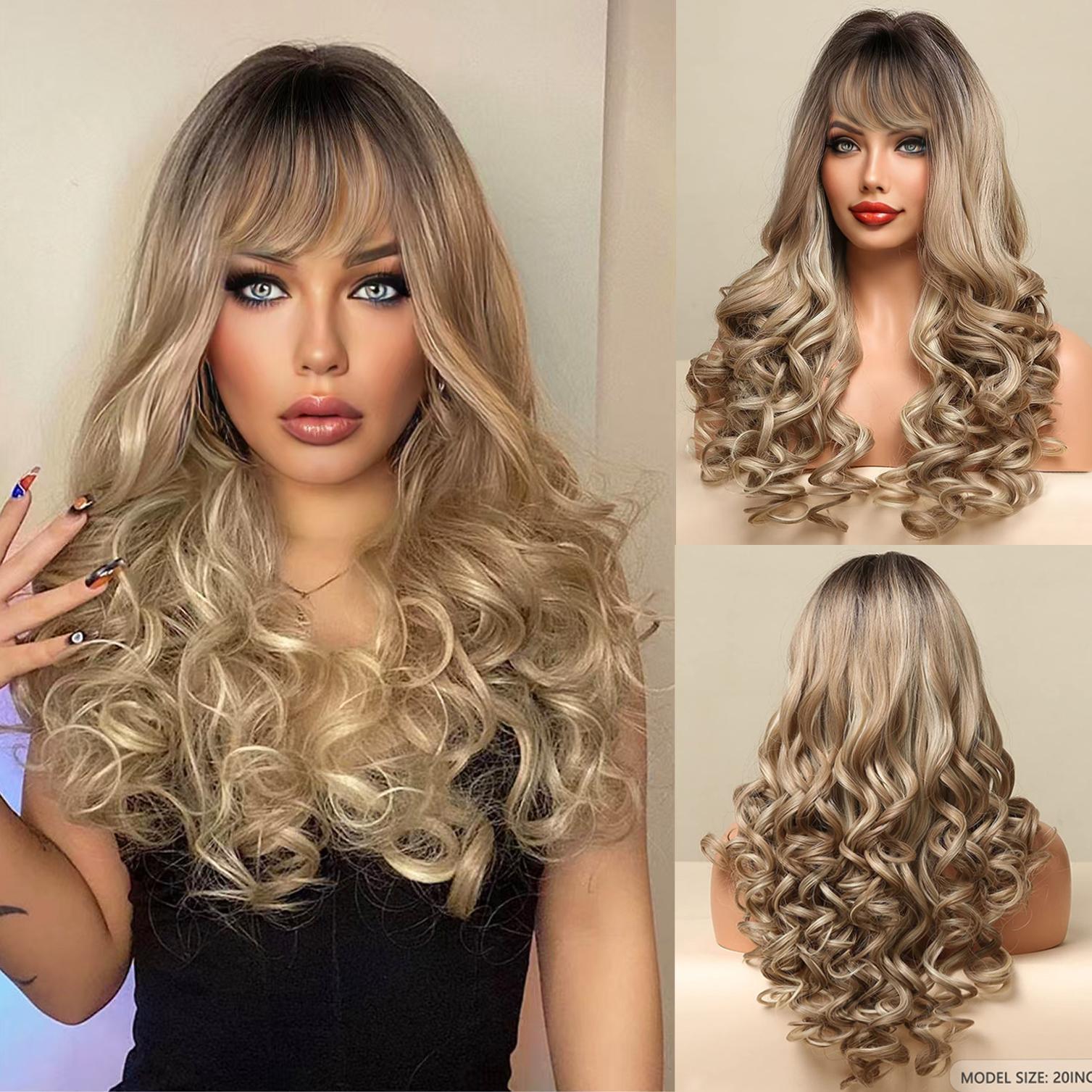 WOOLOOK Spring/Summer Elegant Gradient Blonde Wavy Curly 