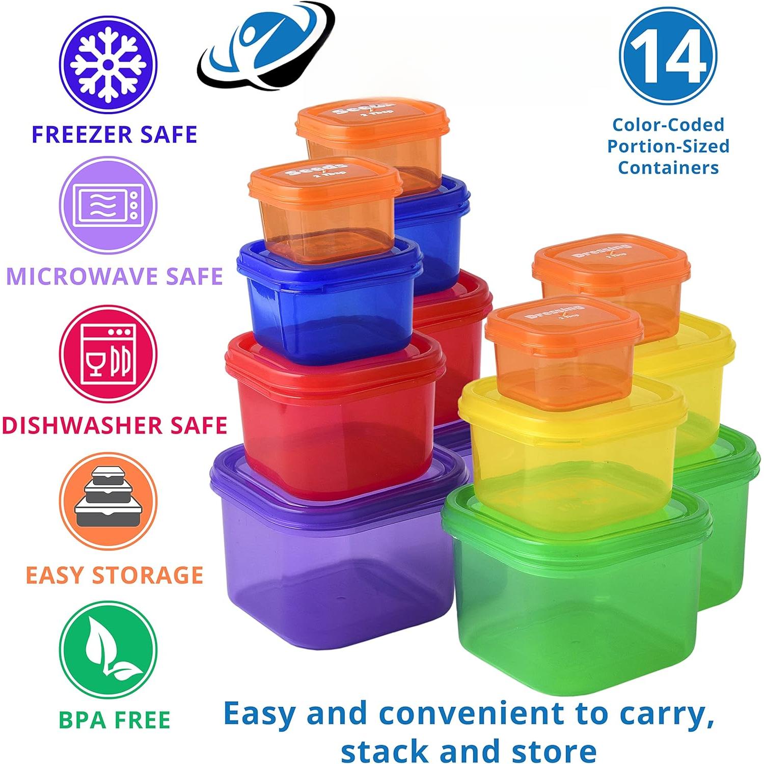 Portion Control Containers DELUXE Kit (14-) with COMPLETE GUIDE + 21 DAY PLANNER + RECIPE eBOOK  Color Coded Meal Prep System for Diet and