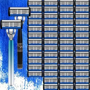 Luxury High-Quality Men's Razor, 2 Non-Slip Handles, 54 Ultra-Sharp Replaceable Blades, Premium Stainless Steel, Smooth Shaving Tool