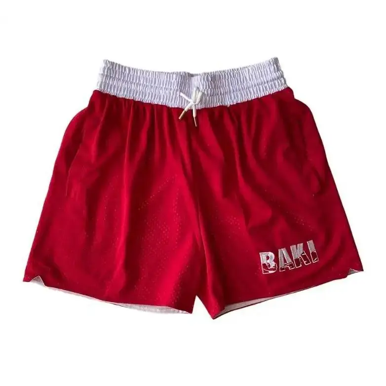 Blade Tooth Baki Hanma Anime Embroidered Shorts Red & Black Unisex Sports Double-Layered Inner Shorts Drawstring Design Men Women Mesh Basketball Shorts 4 Pockets 5.5 Inseam