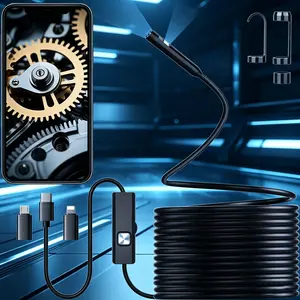 480P HD Dual Lens Endoscope Camera 5M (19.6in) Semi-Rigid Borescope with 8 Adjustable LED Lights, Waterproof Inspection Camera for iOS/Android/PC USB & Type-C, Abs