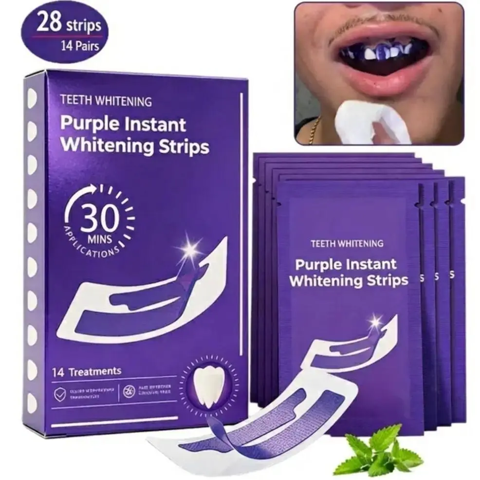Purple Teeth Whitening Strips – Peroxide-Free & Enamel Safe for Sensitive Teeth, No Pain Yellow Stain Corrector, Natural Color Enhancement for Brighter Smile, Daily & Travel Use #Summervibes whiten session