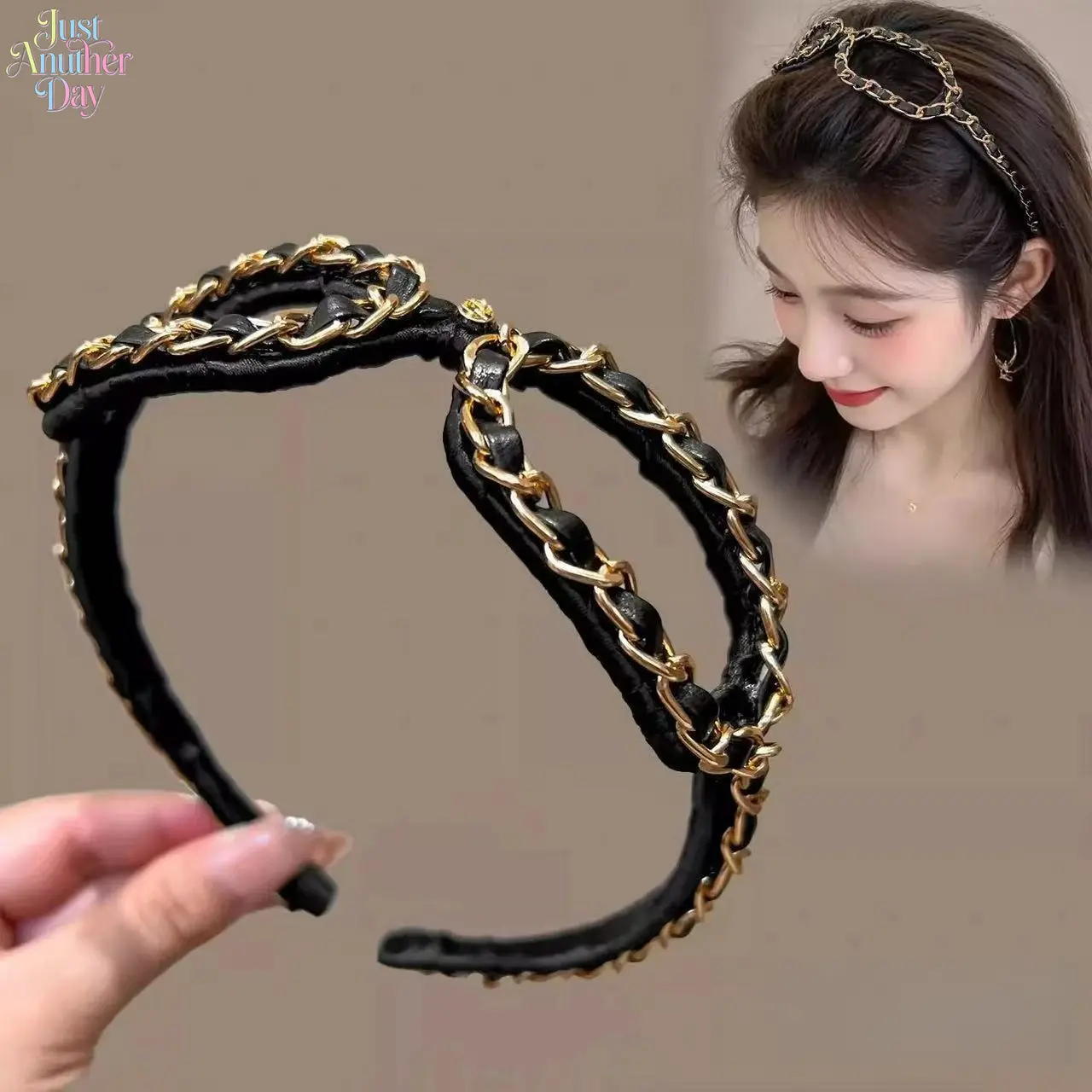 2026 New Luxury Chain Sunglasses Frame Headband For Women Elegant High Cranial Top Hair Hoop Vintage Leather Woven Metal Chain Hairband Non Slip Hair Fixing Barrettes French Fashion Daily Party Travel Photo Shooting Hair Accessories