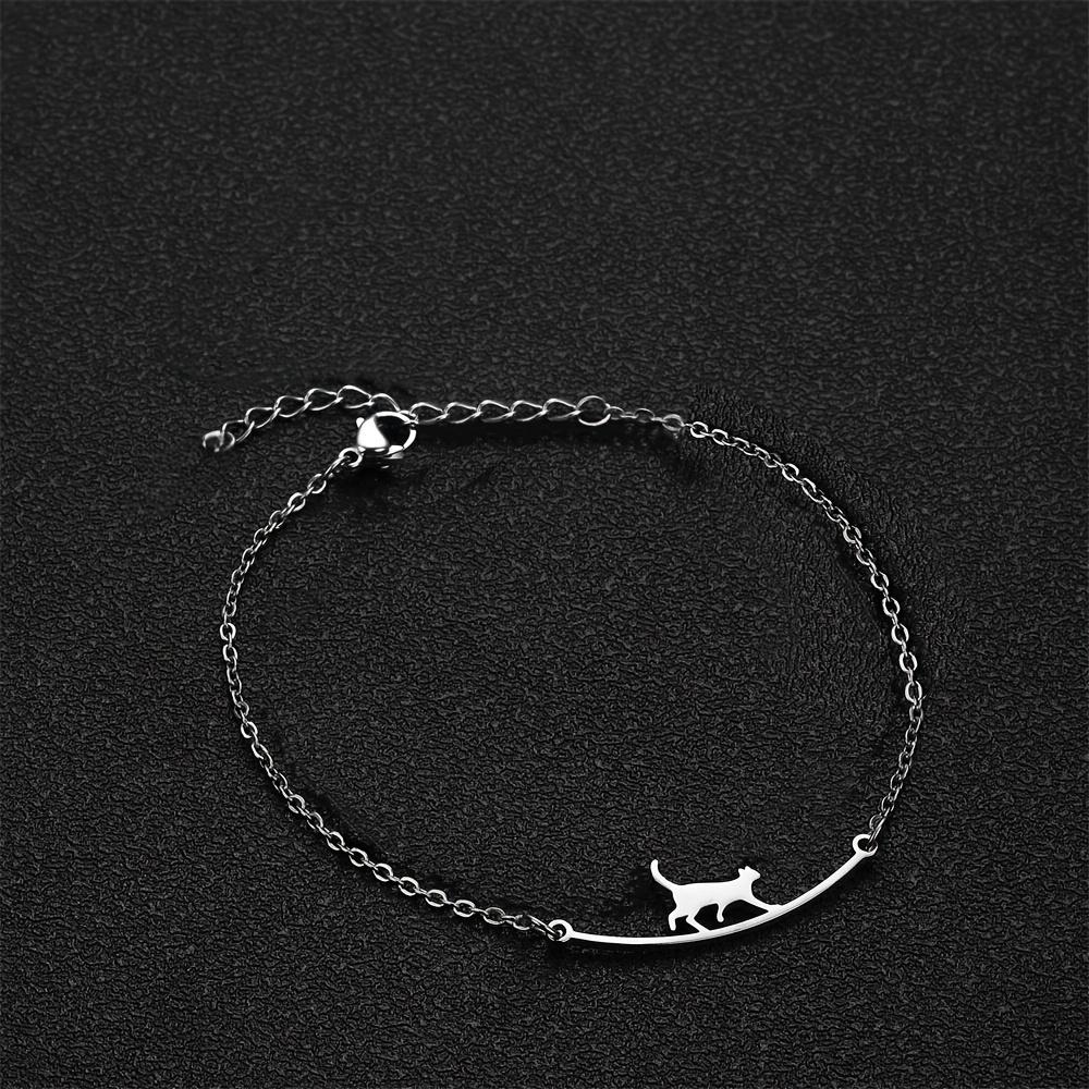 1 piece women's beach stainless steel cat anklet, adjustable ankle bracelet jewelry, summer beach cute animal jewelry anklet, Christmas gift for lovers