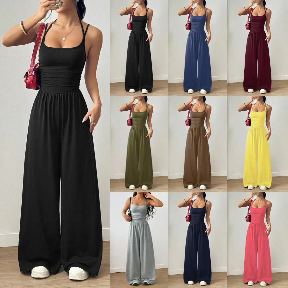 Women's Strapless Wide Leg Jumpsuit Casual Loose Fit Summer Outfit Lightweight Vacation Romper