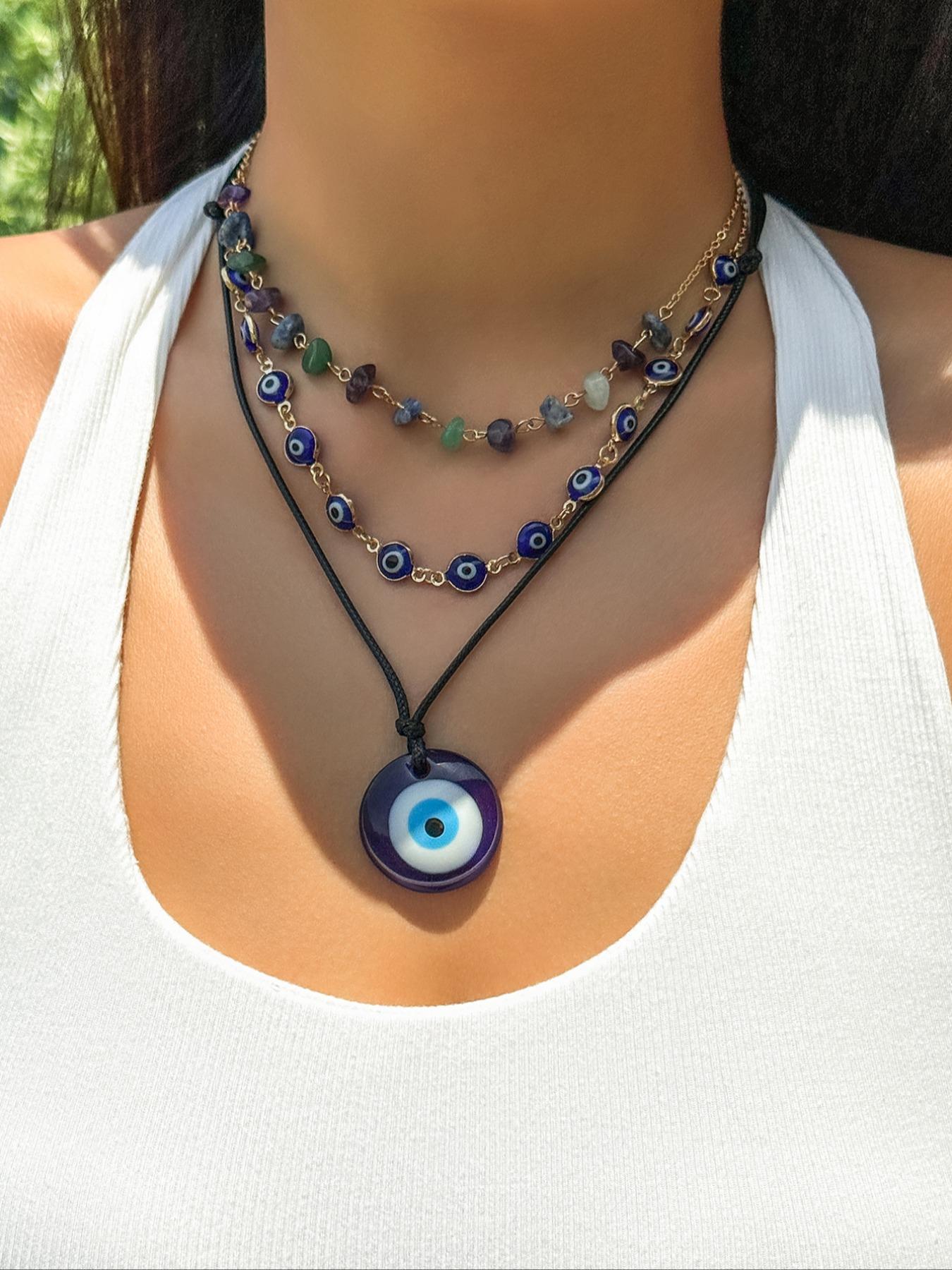 Vintage Evil Eye Design Pendant Necklace, Elegant Beaded Necklace, Boho Style Mexican Necklaces, Jewelry for Women for Gift, Fashion Matching Accessory
