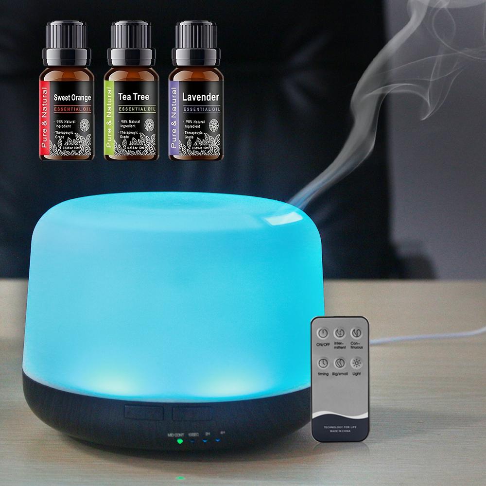 Aroma Diffuser & Humidifier, 500ml with 7 Color Changing LED Lights & Remote, BPA-Free for Home, Office, Yoga