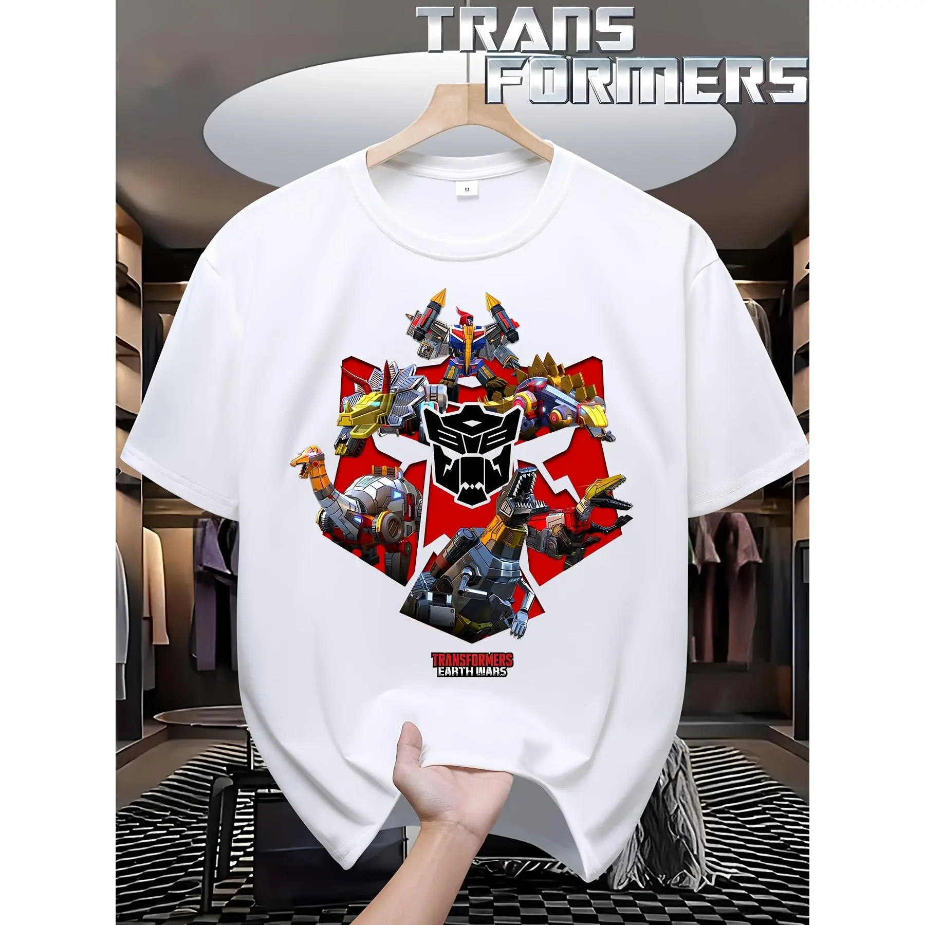 Men's Short-sleeved T-shirt, Transformers "Dinobots" Themed Printed, Summer Casual and Fashionable, Comfortable and Fit Well, Fashionable and Versatile, Excellent Gift for Men, Birthday Gift, Holiday Gift