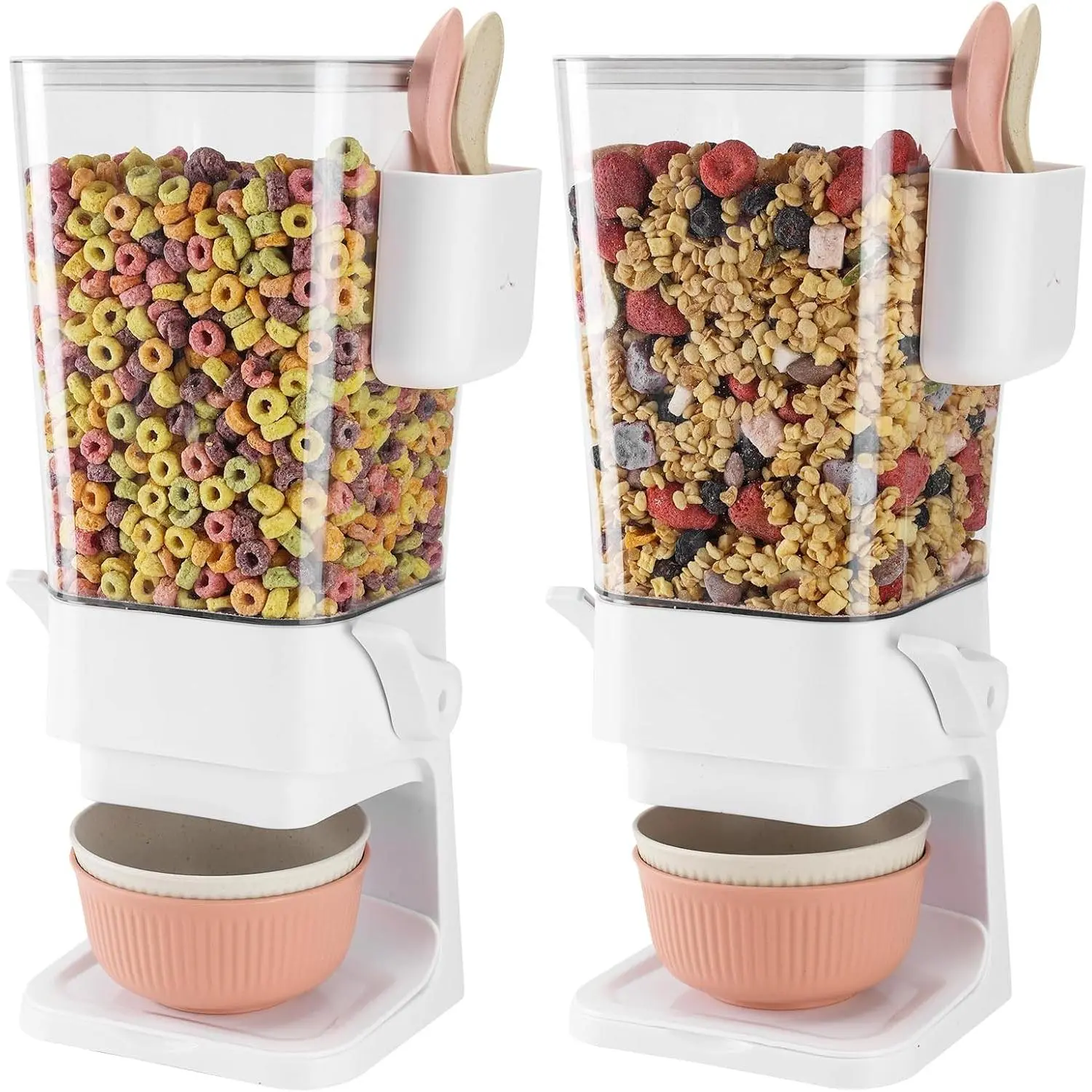 Cereal Dispenser Countertop 2 Pack with Bowls Spoons Cutlery Box,5.5 QT Dry  Dispenser Snack Organizer Containers Storage with  for Pantry Kitchen Organization Oatmeal Nut Granola Candy