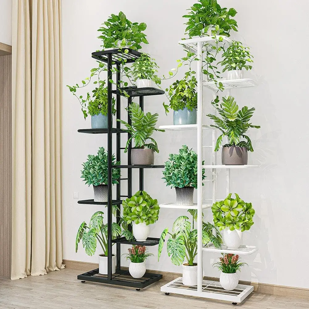 GARVEE Plant Stand Metal 8 Tier 9 Potted Multiple – Vertical Multi-Layer Tall Flower Pot , Space-Saving Corner Display Rack , Indoor/Outdoor Organizer for Living Room, Balcony, Garden silver