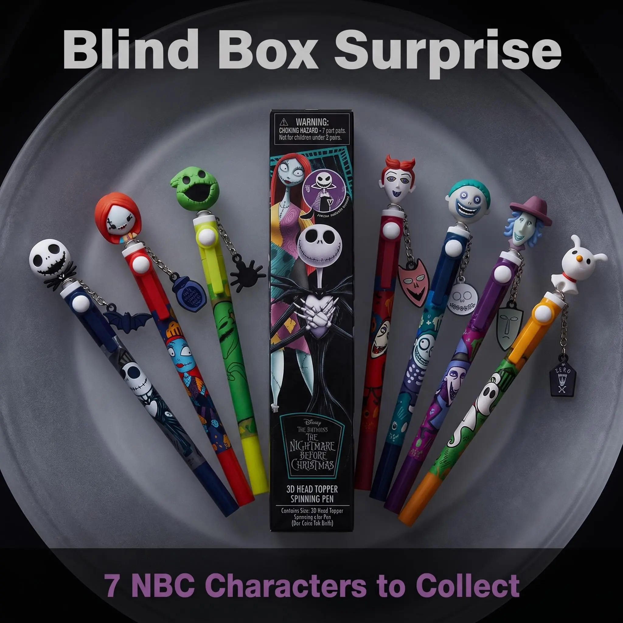 Disney Official the Nightmare Before Christmas Mystery Blind Box, 3D Topper Spinning Pen, Random 1pc, Halloween Christmas Gift