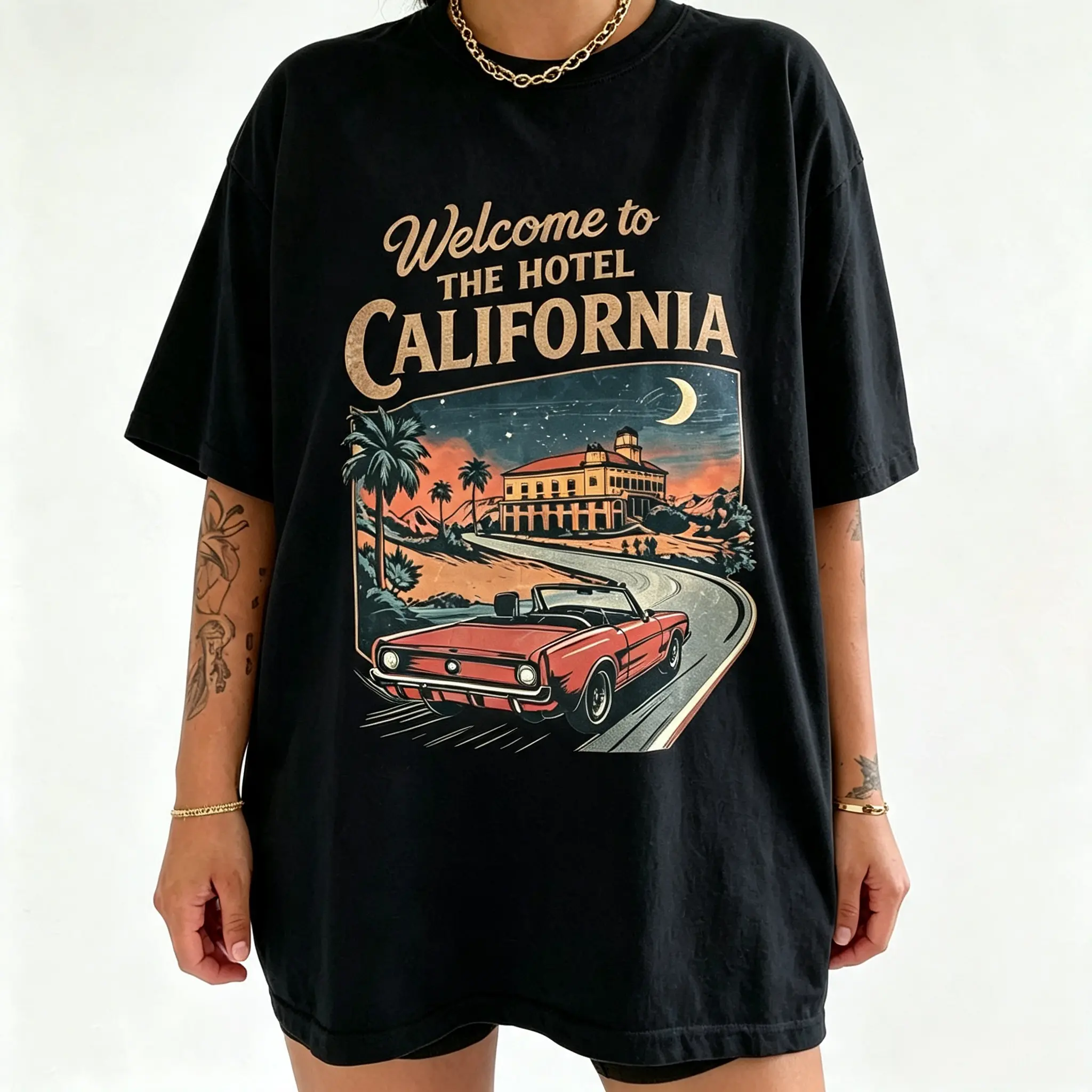 Vintage 70s Style Rock Music T-Shirt - Retro California Graphic Tee - Oversized Rock Band Aesthetic Top - Distressed Sunset Road Trip Shirt - Cool Music Lover Gift