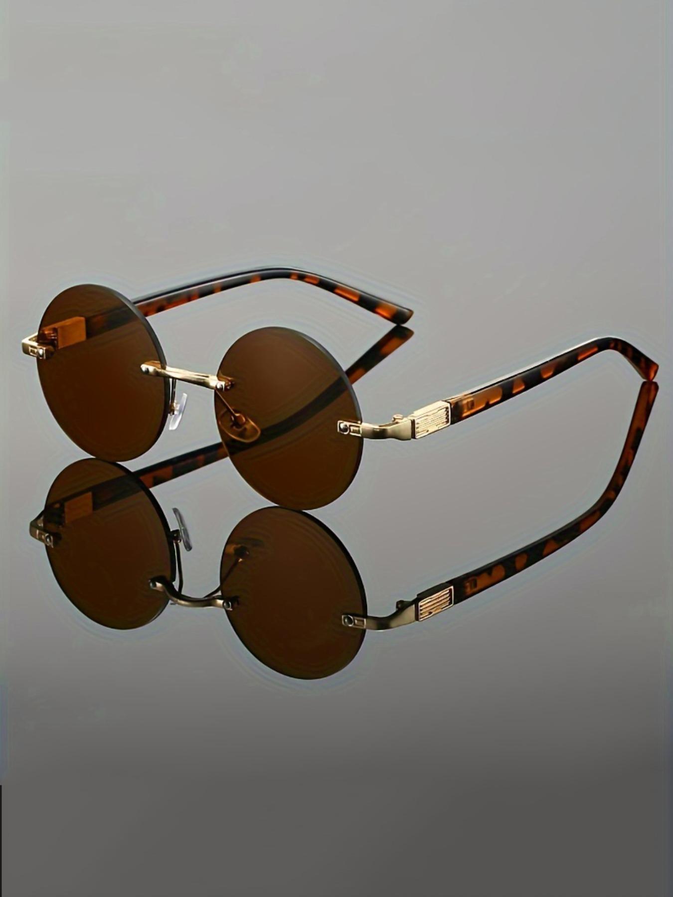 Men's Metal Round Rimless Classic Retro High-Quality Fashion Glasses, Durable PC Lenses for All Seasons, Elegant Decorative Eyewear, Classic Shades