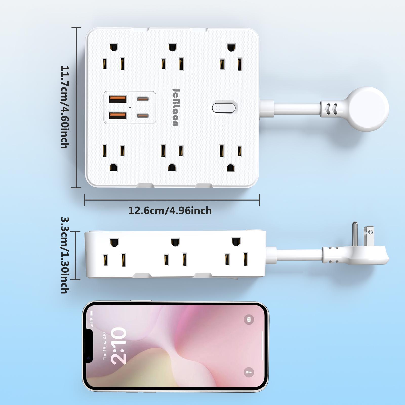 16-in-1 Power Strip with Switch & Surge Protective Socket, multi plug outlet, Multifunctional Power Strip with 12 AC Outlets & 2 USB & 2 Type-C for Office, Home and Travel