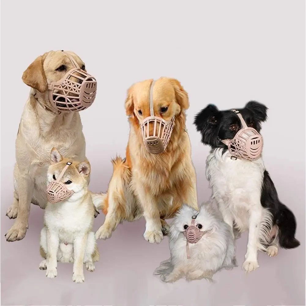 Softness Plastic Dog Muzzle Anti Bite Adjustable Pet Basket Dogs Training Mouth Cover Mesh Cage for Small and Large Dogs Care